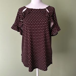 MICHAEL KORS Burgundy Flutter Sleeve Top Size Medium